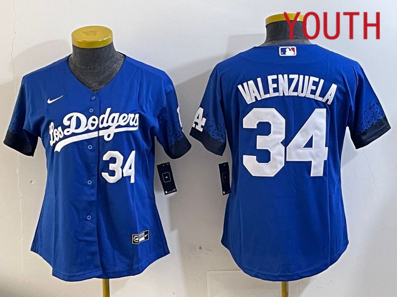 Youth  Los Angeles Dodgers #34 Valenzuela 2024 blue jersey 2024112014->youth mlb jersey->Youth Jersey